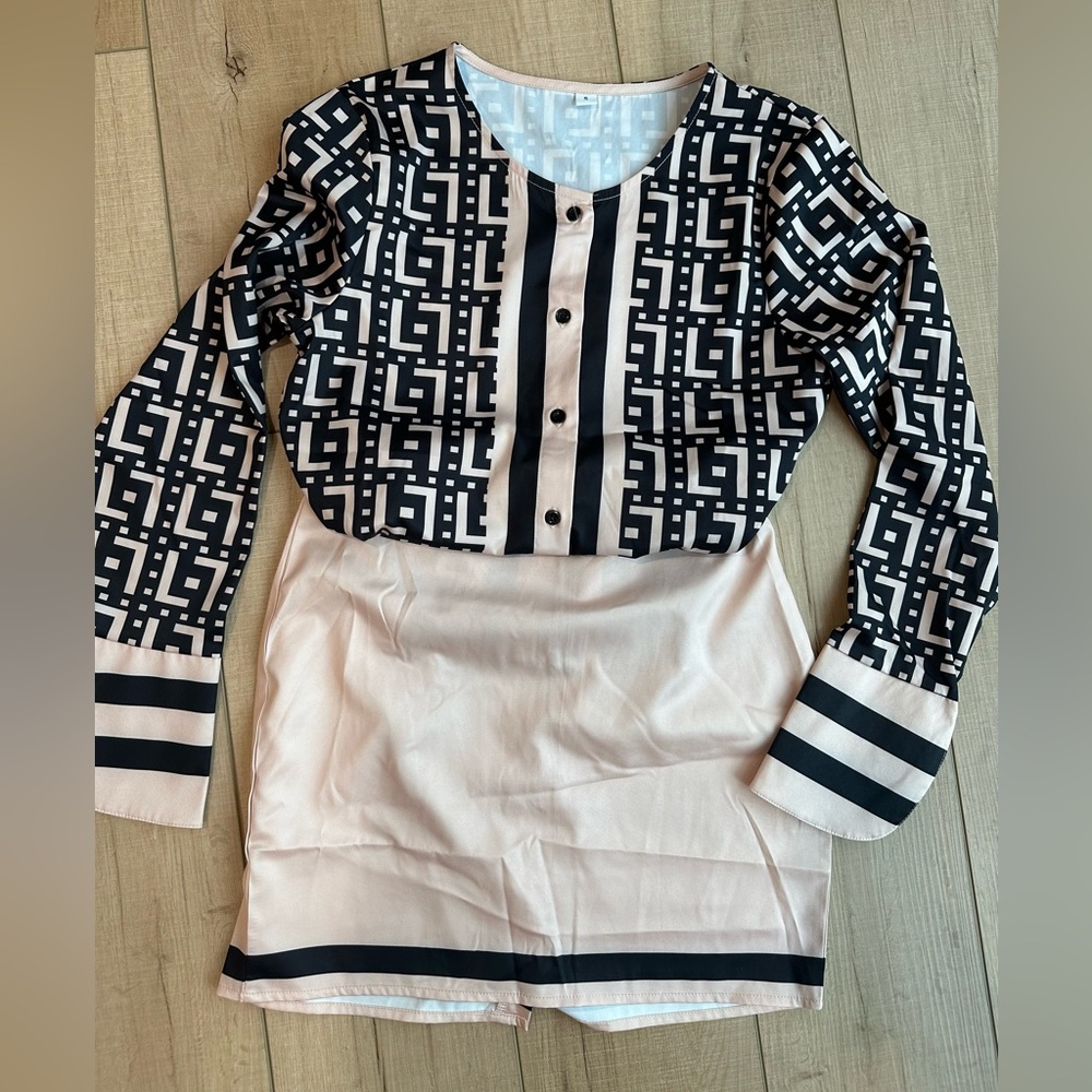 Long Sleeve and Skirt Set Light Peach/Blk